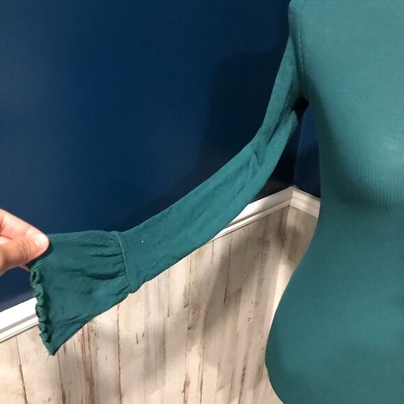 ASOS Teal Ribbed Bell Sleeve Body con Mini Dress - Picture 2 of 7